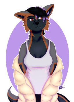 anthro arm_markings arms_bent barbell_piercing biped black_body black_bottomwear black_clothing black_eyebrows black_fur black_hair black_inner_ear black_nose black_pants black_tail bottomwear breasts cheek_tuft closed_frown clothed clothed_anthro clothed_female clothing eyebrows eyelashes facial_tuft fangs female female_anthro front_view frown fully_clothed fully_clothed_anthro fully_clothed_female fur fur_markings grey_body grey_fur grey_tail hair highlights_(coloring) jacket light markings medium_breasts medium_hair mouth_closed multicolored_body multicolored_fur multicolored_hair multicolored_tail open_clothing open_jacket open_topwear orange_markings outline oval pants piercing purple_highlights red_eyes shirt simple_background solo standing tail tail_markings tan_clothing tan_jacket tan_topwear tank_top teeth topwear tuft two_tone_hair white_background white_clothing white_outline white_sclera white_shirt white_tank_top white_topwear monstergirlreality szorn_(szorn) canid canine cross_fox fox mammal red_fox true_fox 2022 colored digital_drawing_(artwork) digital_media_(artwork) english_description half-length_portrait hi_res lighting portrait shaded signature