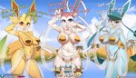 2023 7:4 absurd_res anthro belly_dancer big_breasts breasts burgerkiss canid canine conditional_dnp desert eeveelution english_text female generation_4_pokemon generation_6_pokemon glaceon hi_res leafeon looking_at_viewer lucario mammal nintendo oasis pasties pokemon pokemon_(species) sylveon text wide_hipped_anthro wide_hipped_female wide_hips