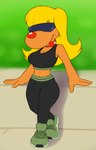 anthro biped blonde_hair bottomwear breasts cleavage clothed clothing collar crop_top crossgender eyewear female footwear fully_clothed hair high_waisted_bottomwear mtf_crossgender pants red_nose shirt shoes solo sunglasses topwear billboi inspector_gadget_(franchise) brain_(inspector_gadget) canid canine canis domestic_dog mammal 2021 full-length_portrait portrait