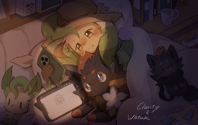 ambiguous_form ambiguous_gender clarity(leafeon) duo fur whtink nintendo pokemon eeveelution generation_4_pokemon generation_5_pokemon leafeon pokemon_(species) zorua hi_res tagme