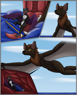anthro black_border border female macro male micro open_mouth sea surf surfing vore water wetsuit madaraoluv2 narrsvans bat canid canine canis mammal wolf comic hi_res