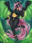 anthro areola breasts eyebrows eyelashes female fingers fusion horn looking_at_viewer nipples solo text wings cheezayballz friendship_is_magic hasbro my_little_pony fluttershy_(mlp) queen_chrysalis_(mlp) arthropod changeling 2025 artist_name digital_media_(artwork) hi_res