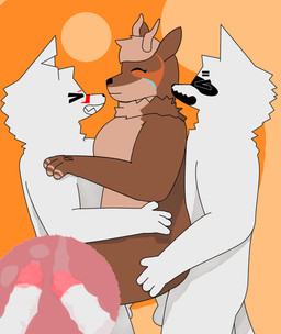 anthro canon_x_oc erection female genitals group group_sex humanoid_genitalia humanoid_penis intersex intersex/male male male/female penetration penis sex simple_background threesome trio geijutsu_konran mau_makan_apa dono_diamond jaya_utomo_(mau_makan_apa) rusa_diamond canid canine deer fox mammal absurd_res hi_res herm_(lore) maleherm_(lore)