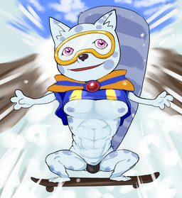 anthro barefoot bent_legs feet humor looking_at_viewer male muscular nipples open_mouth outside snow snowboard solo spread_legs spreading manmosu_marimo bemani konami pop'n_music ollie_(pop'n_music) felid mammal pantherine snow_leopard 2026