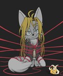 anthro bandage bdsm blonde_hair bondage bound clothed clothing erection genitals hair kneeling long_hair long_tail looking_at_viewer male open_clothing open_shirt open_topwear partially_clothed penis restraints rope rope_bondage rope_harness shirt smug solo tail tail_tied topwear peachyowlnights sega sonic_the_hedgehog_(series) fan_character canid canine fox mammal hi_res