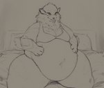 anthro bed bedroom bedroom_eyes belly big_belly breasts clothed clothing curvy_figure female fur furniture looking_at_viewer narrowed_eyes obese overweight seductive solo thick_thighs voluptuous wide_hips thiccomode nintendo pokemon arcanine generation_1_pokemon pokemon_(species) absurd_res hi_res