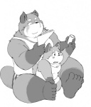 age_difference anthro duo kemono male overweight simple_background size_difference white_background young young_anthro ayame42612 monokuro426 canid canine mammal unknown_species greyscale monochrome