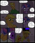 2013 applejack_(mlp) bandage bedding blanket blonde_hair bodily_fluids clothed clothing comic cutie_mark dialogue digital_media_(artwork) duo earth_pony embrace english_text equid equine female feral freckles friendship_is_magic fur green_eyes hair hasbro heart_symbol horn horse hug mammal mane metal_(artist) multicolored_hair my_little_pony mythological_creature mythological_equine mythology night orange_body orange_fur pillow pony purple_body purple_eyes purple_fur purple_hair speech_bubble tears text twilight_sparkle_(mlp) two_tone_hair unicorn