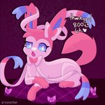1:1 2024 3_toes ambiguous_gender blue_eyes blue_inner_ear bow_(feature) colored cute_fangs detailed_background digital_media_(artwork) ear_bow eeveelution eyelashes fangs feet feral full-length_portrait fur generation_6_pokemon giyuyuchan hi_res inside kemono leg_markings looking_at_viewer lying mammal markings milestone milestone_celebration monotone_tail multicolored_body multicolored_ears multicolored_fur neck_bow nintendo no_sclera on_front on_pillow open_mouth pillow pink_body pink_bow pink_ears pink_fur pink_tail pokemon pokemon_(species) portrait pupils quadruped ribbons shaded side_view socks_(marking) solo sylveon tail teeth toes two_tone_body two_tone_ears two_tone_fur white_body white_fur white_pupils