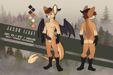 anthro color_swatch cream_belly detailed_background gloves_(marking) horn leg_markings long_ears male markings socks_(marking) solo tail tail_tuft tuft wings merlinmakes mythology jason_ijaat_(jason118) canid canine dragon fennec_fox fox hybrid mammal mythological_creature mythological_scalie scalie true_fox model_sheet