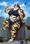 anthro big_breasts big_muscles breasts female hyper macro muscular solo lavochnica felid kaiju mammal pantherine tiger absurd_res hi_res
