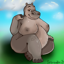 anthro belly big_belly big_breasts breasts female huge_belly looking_at_viewer nipples nude overweight overweight_anthro overweight_female presenting simple_background smile smiling_at_viewer solo text thick_thighs wide_hips sirbreadtix dreamworks madagascar_(series) gloria_(madagascar) common_hippopotamus hippopotamid mammal 1:1 2025 colored digital_drawing_(artwork) digital_media_(artwork) shaded url