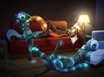 anthro areola bottle container female furniture glowing glowing_areola glowing_markings glowing_nipples glowing_pawpads glowing_stripes group laid_back markings nipples nude pawpads relaxing slumber_party sofa stripes erdfurry luna_(hunterx90) malin_(hunterx90) nava_(hunterx90) ailurid canid canine canis felid mammal pantherine red_panda tiger wolf 4:3 absurd_res hi_res story story_in_description