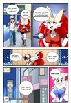 anthro braixen bray_(lucyfercomic) breasts canid canine cinccina_(lucyfercomic) cinccino clothing cute_fangs dress english_text female generation_4_pokemon generation_5_pokemon generation_6_pokemon gloves group hair hair_over_eyes handwear hat headgear headwear hi_res hotel human inner_ear_fluff lopunny lucyfercomic male mammal may_(pokemon) nintendo pokemon pokemon_(species) pokemon_trainer sign speech_bubble text tuft