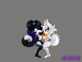 big_breasts breasts close-up duo female female/female fight nipples sprite sprite_art titfight exkrill project_x_love_potion_disaster fan_character canid canine fox humanoid mammal 4:3 animated digital_media_(artwork) low_res pixel_(artwork) pixel_animation