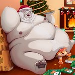 anthro armpit_hair belly belly_squish big_butt body_hair butt chubby_cheeks cookie feederism food gainer holidays male morbidly_obese nipples obese obese_male overweight overweight_anthro overweight_male slightly_chubby slightly_chubby_male solo squish submissive t_cayoti christmas santa_claus tharos_(t_cayoti) canid canine canis coyote mammal 1:1 absurd_res hi_res