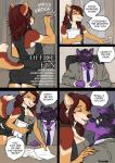 anthro baileys breasts canid canine canis clothed clothing comic digital_media_(artwork) duo ear_piercing english_text eyewear female fonyaa fox glasses hi_res male mammal piercing sandra_(shave_n_haircut) smile text tongue tongue_out wolf