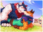 alternative_fashion anthro biped bulletproof_vest countershade_fur countershading duo_focus eyes_closed french_kissing fur group kissing male male/male on_grass orange_body orange_fur overweight overweight_anthro overweight_male punk slim_anthro slim_male white_body white_countershading white_fur fungiteh epic_games fortnite fennix_(fortnite) polar_patroller bear canid canine fox mammal polar_bear red_fox true_fox ursine 2024 absurd_res hi_res