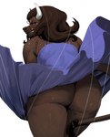 angry anthro big_butt blue_eyes bodily_fluids brown_body brown_fur brown_hair butt clothed clothed_anthro clothed_female clothing dress dress_only embarrassed female fur hair horn no_underwear rear_view solo sweat tail tail_tuft thick_thighs tuft upskirt wardrobe_malfunction wind_lift redfred european_mythology greek_mythology mythology nihea_avarta bovid bovine mammal minotaur 2021 absurd_res hi_res