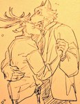 anthro antlers clothing dancing duo eyes_closed hand_holding horn male male/male slow_dancing suit wuffinarts beastars legoshi_(beastars) louis_(beastars) canid canine canis cervine deer mammal red_deer wolf