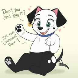 black_ears black_spots blue_collar collar female feral fur green_eyes grey_pawpads pants_(marking) pawpads solo spots tail tail_motion tailwag toony white_body white_fur white_spots higglytownhero 101_dalmatians 101_dalmatians:_the_series disney two-tone_(101_dalmatians) canid canine canis dalmatian domestic_dog mammal digital_media_(artwork) hi_res