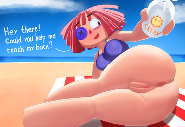 anus beach big_breasts bottomless breasts butt button_(fastener) button_eyes clothed clothing doll female genitals looking_back not_furry open_mouth open_smile outside plump_labia rag_doll_(toy) smile solo text vulva greystwitpage_(artist) glitch_productions the_amazing_digital_circus ragatha_(tadc) sun_(tadc) animate_inanimate humanoid living_doll 2025 absurd_res english_text hi_res