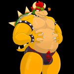 1:1 2_horns alpha_channel anthro balls_outline belly big_belly bowser briefs bulge clothed clothing collar conditional_dnp detailed_bulge fire genital_outline hair horn koopa male mammal mario_bros muscular muscular_anthro muscular_male nintendo notkastar overweight overweight_anthro overweight_male print_briefs print_clothing print_underwear scalie solo spikes teeth underwear