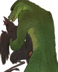 animal_genitalia anthro anthro_on_anthro avian_feet black_body black_feathers cloaca cloacal cloacal_penetration duo feathers from_behind_position genitals green_body green_scales lifting_partner male male/male penetration raised_tail scales sex simple_background size_difference tail tongue tongue_out white_background wings peregr1ne dungeons_and_dragons hasbro wizards_of_the_coast kleek aarakocra_(dnd) avian bird corvid corvus_(genus) crocodile crocodilian crow lizardfolk_(dnd) lizardman oscine passerine reptile scalie 4:5 hi_res