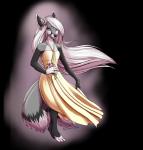 anthro barefoot biped breasts clothed clothing digitigrade dress feet female hair long_hair simple_background solo standing white_hair silvermoonfox canid canine fox mammal alpha_channel