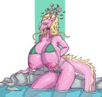 anthro big_breasts body_hair breasts dragon female flower hair happy_trail hi_res huge_breasts mane mythological_creature mythological_scalie mythology opal_(zed-s) plant scalie solo tail water whiskers zed-s