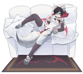 anthro armwear bikini black_clothing black_footwear black_socks bodily_fluids clothed clothing condom cum female footwear fur furniture genital_fluids genitals green_eyes inner_ear_fluff legwear looking_at_viewer lying masturbation multicolored_body multicolored_fur nipples on_back on_sofa open_mouth ring_(jewelry) sex_toy sexual_barrier_device simple_background socks sofa solo spread_legs spreading stirrup_legwear stirrup_stockings stockings swimwear tuft two-piece_swimsuit two_tone_body two_tone_fur vaginal vaginal_fluids vaginal_masturbation vulva white_body lalamedli demon domestic_cat felid feline felis mammal absurd_res hi_res