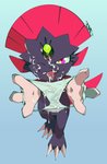 absurd_res anthro bodily_fluids chibi claw_toes claws clothing cum cum_on_face cum_on_panties female generation_4_pokemon genital_fluids genitals hi_res looking_at_viewer nintendo nude open_mouth panties perfectlynormal pokemon pokemon_(species) presenting_panties pussy red_eyes simple_background smile solo underwear weavile