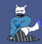 anthro barazoku big_butt butt choker clothing corporation embarrassed evilsnak3 floating_head footwear for_a_head jewelry logo male male/male necklace simple_background sitting socks solo suggestive suggestive_clothing tsundere ugh white_body cu3rvo discord_(app) canid canine canis mammal object_head wolf hi_res