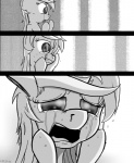 bodily_fluids crying female open_mouth parody sad solo tears cashmere_(artist) cheshiresdesires chrono_crusade friendship_is_magic hasbro my_little_pony lyra_heartstrings_(mlp) equid equine horse mammal pony comic greyscale monochrome