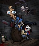 4_fingers anthro blood bodily_fluids censor_bar chainsaw chess_piece claws clothing double_barrel_shotgun facial_scar female fingers footwear gesture gloves group gun hand_gesture handwear king knife male middle_finger power_tool ranged_weapon royalty scar scared scared_face shoes shotgun tools torn_clothing trio weapon killb94_(artist) evil_dead glitch_productions the_amazing_digital_circus jax_(tadc) kinger_(tadc) pomni_(tadc) animate_inanimate human humanoid lagomorph leporid mammal monster rabbit 2024 crossover digital_drawing_(artwork) digital_media_(artwork) hi_res signature