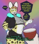 anthro bottomwear clothing countershading crop_top eyewear femboy first_person_view fishnet_clothing glasses male party red_solo_cup shirt shorts solo text topwear kuttzawarie uchi_(kuttzawarie) felid feline mammal serval english_text hi_res