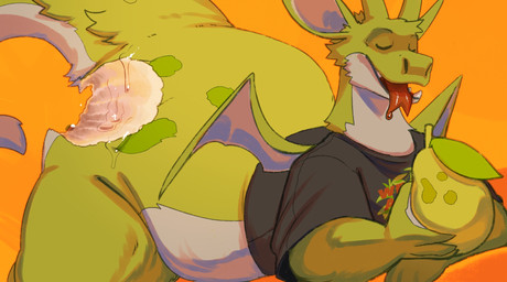 ambiguous_gender anthro back_wings bite_mark bite_taken bottomless butt clothed clothing eyes_closed food fruit fur green_body green_fur holding_food holding_object monobutt pear pear-shaped_figure plant shirt shirt_only small_wings solo t-shirt t-shirt_only topwear topwear_only wide_hips wings wolfwireless mythology dragon food_creature furred_dragon furred_scalie hybrid mythological_creature mythological_scalie scalie 2025 hi_res