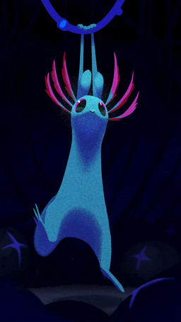 ambiguous_anthro ambiguous_gender antennae_(anatomy) anthro black_eyes bouncing detailed_background external_gills featureless_crotch front_view gills hanging_by_arms jumping looking_at_viewer mouthless nude outside particles plantigrade playful semi-anthro shadow solo sparkles tail thick_tail andrei_llacuna rain_world videocult rivulet_(rain_world) slugcat 2025 animated blue_theme cool_colors film_grain hi_res loop short_playtime video