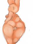 anthro big_butt breasts butt female genitals looking_at_viewer looking_back looking_down presenting presenting_hindquarters pussy side_boob simple_background smile solo thick_thighs white_background darky gelbun lagomorph leporid mammal rabbit hi_res