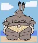 anthro beach belly big_belly big_breasts big_butt bikini bikini_bottom black_ear_tips bottomwear breasts butt clothed clothing cloud dipstick_ears ear_markings female grey_body grey_ears grey_tail huge_belly huge_breasts huge_butt huge_thighs hyper hyper_belly hyper_breasts logo looking_back morbidly_obese morbidly_obese_anthro morbidly_obese_female multicolored_ears obese obese_anthro obese_female overweight overweight_anthro overweight_female purple_eyes rear_view sand scut_tail sea short_tail sky solo swimwear tail thick_thighs topless two-piece_swimsuit water white_bikini_bottom white_bottomwear white_clothing calorie disney zootopia judy_hopps lagomorph leporid mammal rabbit 2024 artist_logo artist_name colored digital_media_(artwork) flat_colors hi_res