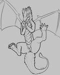 anus feet female feral genitals horn looking_at_viewer lying on_back presenting pussy solo tail tail_tuft tuft wings shmike1 mythology dragon mythological_creature mythological_scalie scalie 4:5 absurd_res hi_res monochrome sketch