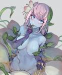 big_breasts blue_body blue_eyes blue_skin blush breasts female flower leaf monster_girl_(genre) not_furry nude plant solo tongue walzrj european_mythology mythology alraune elemental_creature flora_fauna humanoid