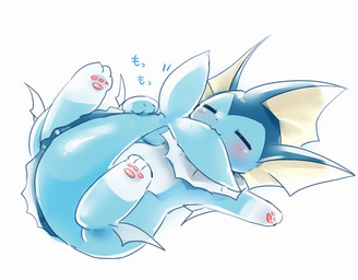 3_toes :3 ambiguous_feral ambiguous_gender big_tail blue_body blue_skin blush blush_lines countershade_skin countershade_torso countershading ear_fins eyes_closed feet feral fin frill_(anatomy) glistening glistening_body glistening_skin head_fin hindpaw kemono leg_fins leg_markings light lying markings monotone_tail neck_frill nom nom_(sound_effect) on_back pawpads paws pink_pawpads quadruped simple_background smile socks_(marking) solo tail tail_fin tail_nom text toes white_background white_body white_countershading white_skin suppainu nintendo pokemon aquatic eeveelution generation_1_pokemon mammal pokemon_(species) vaporeon 2018 colored digital_media_(artwork) full-length_portrait japanese_text lighting portrait shaded