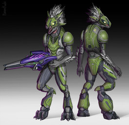 3_fingers 3_toes anthro arm_feathers arm_tuft armor avian_caruncle beak digitigrade face_covered feather_hair feathered_crest feathers feet fingers full_armor gradient_background grey_body grey_scales gun head_crest headgear helmet holding_gun holding_object holding_ranged_weapon holding_weapon male needle_rifle open_mouth pseudo_hair ranged_weapon scales scuted_hands scutes simple_background solo spurs_(anatomy) standing toes tongue tuft weapon barakkuda halo_(series) microsoft xbox_game_studios alien avian kig-yar scalie t'vaoan colored hi_res