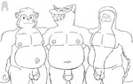 anthro bulge clothed clothing eyewear eyewear_only genitals group humanoid_genitalia humanoid_penis logo male nipples nude nude_anthro nude_male overweight overweight_male penis smile sunglasses sunglasses_only trio lewdware nintendo omega_strikers omori_(game) splatoon big_man_(splatoon) dubu_(omega_strikers) mr._jawsum fish mammal manta_ray marine ray_(fish) rodent shark 2024 artist_logo artist_name black_and_white digital_drawing_(artwork) digital_media_(artwork) hi_res monochrome signature