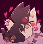 anthro black_body black_fur blush bodily_fluids chibi condom_wrapper duo fur heart_symbol male male/male male_penetrating nude pawpads penetration sex sweat white_body white_fur bj_(artist) doko_demo_issho sony_corporation sony_interactive_entertainment kuro_(doko_demo_issho) toro_inoue domestic_cat felid feline felis mammal 2022 digital_media_(artwork) hi_res