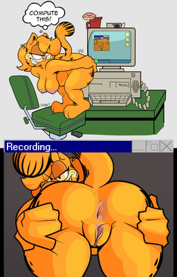 anthro anus big_breasts big_butt breasts butt butt_focus computer crossgender electronics exhibitionism female flashing genitals hanging_breasts huge_breasts looking_back mtf_crossgender presenting presenting_hindquarters rear_view spread_butt spreading vulva empskit garfield_(series) garfield_the_cat domestic_cat felid feline felis mammal absurd_res hi_res
