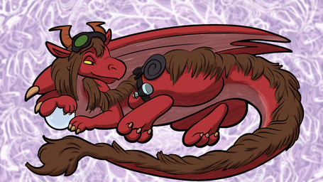 belt belt_pouch brown_hair claws eyewear eyewear_on_head feral flask goggles goggles_on_head hair horn membrane_(anatomy) membranous_wings quadruped red_body red_scales scales solo tail tail_tuft tuft whip wings yellow_eyes trevor-fox mythology pngtuber malkuta dragon mythological_creature mythological_scalie scalie animated animated_gif short_playtime