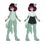 anthro bottomwear claws clothing duo eyewear female glasses shorts tail tanatos_aaa fan_character badger honey_badger mammal mustelid musteline absurd_res hi_res model_sheet