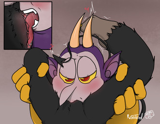 andromorph andromorph_pov anthro cunnilingus curling_toes duo feet first_person_view fur genitals horn intersex intersex/male intersex_pov male male/male oral sex tail vaginal vulva retrotard cuphead_(game) studio_mdhr henchman_(cuphead) the_devil_(cuphead) demon imp absurd_res hi_res
